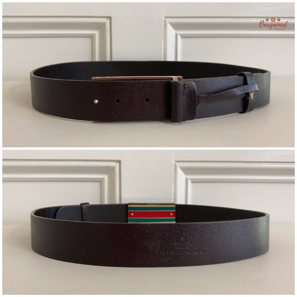 Authentic Gucci Brown Leather Gold-Edged Iconic Red/Green Web Buckle Belt 85/34 - Picture 7 of 13